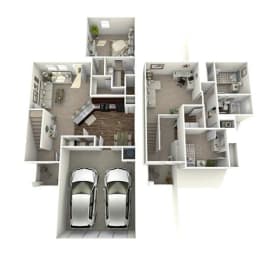 a floor plan of a house with two cars