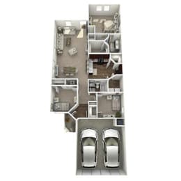 a floor plan of a house with two cars