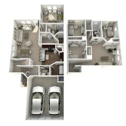 a floor plan of a house with two cars