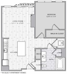 a floor plan of a bedroom apartment with a closet and a walk in closet