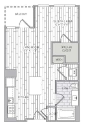 a floor plan of a room with a bathroom and a closet