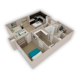 a 3d floor plan of a house with a bedroom and a living room