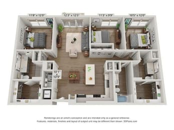 3 bedroom floor plan  the residences at