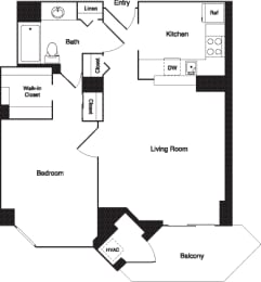 a floor plan of a house with a bedroom and a living room
