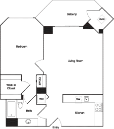 a floor plan of a house with a bedroom and a living room