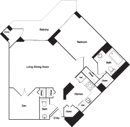 a floor plan of a house with a bedroom and a living room