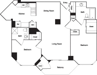 a floor plan of a house with bedrooms and a living room