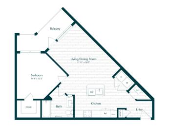 a floor plan of a unit with a triangular roof