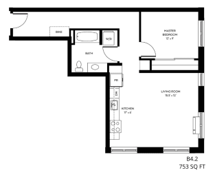 a floor plan of a small house with a bedroom and a living room