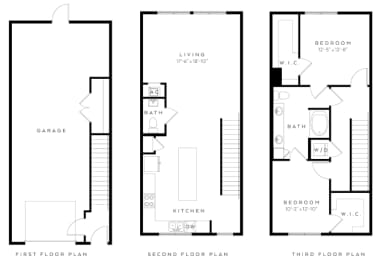 three floor plan of a house with three different floors