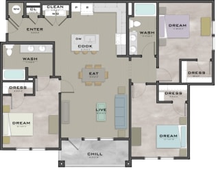 a floor plan of a living room and a dining room