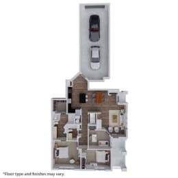a floor plan of a house with a car in the garage