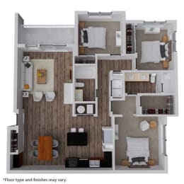 a 3d floor plan of a house with a bedroom and a living room