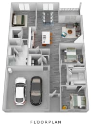 a 3d floor plan with a car in the center of it