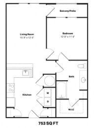 a floor plan of a living room with a kitchen and a bedroom