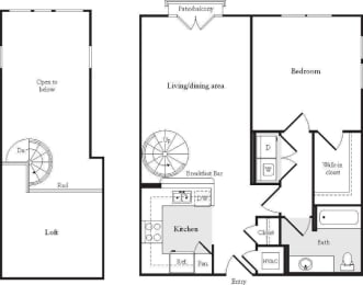 a floor plan of a living room and a kitchen