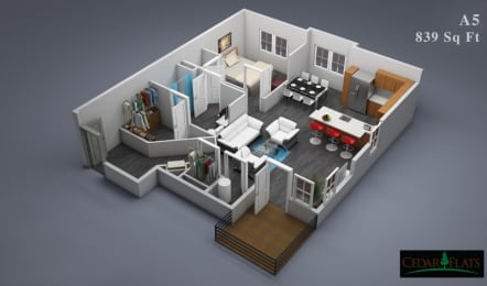 a bedroom floor plan with a living room and a dining room