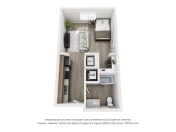 a 1 bedroom floor plan  villas at spring creek apartments
