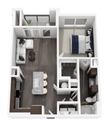 a 3d drawing of a floor plan with a bedroom and a bathroom