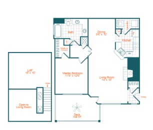 a floor plan of a bedroom floor plan with a bathroom and a living room
