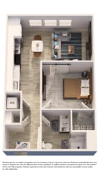 a 3d floor plan of a studio apartment