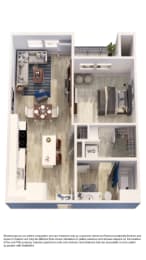 a stylized floor plan of a 1 bedroom apartment