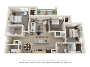 a 3 bedroom floor plan is shown in this illustration
