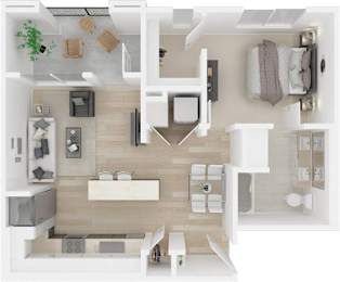 a floor plan of a house with a bedroom and a living room