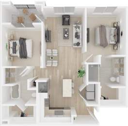 a 2 bedroom floor plan with a bathroom and a living room