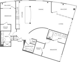 A black and white image of a floor plan for a home.