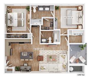 A floor plan of a living space with labeled dimensions.