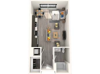 A small, modern kitchen with a refrigerator, microwave, and sink.