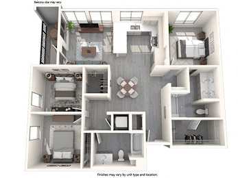 A diagram of a house layout with a kitchen, living room, and bathroom.