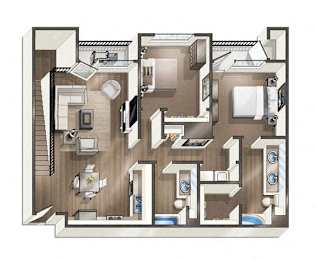A floor plan of a house with a kitchen, living room, and bathroom.