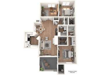 A floor plan of a house with a kitchen, living room, and two bedrooms.