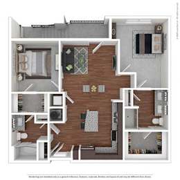A floor plan of a house with a kitchen, living room, and bedrooms.