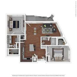 A floor plan of a house with a kitchen, living room, and bathroom.