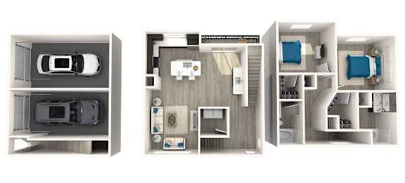 A series of three images showing the layout of a caravan.