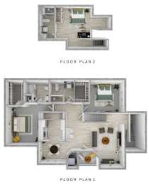 Two floor plans for a house are shown, one with a second floor and one with a first floor.