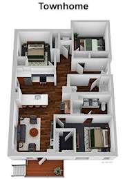 A top-down view of a townhome floor plan.