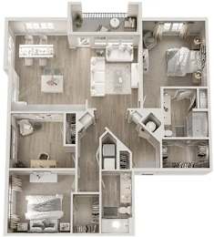 A detailed floor plan of a house with multiple rooms and furniture layouts.