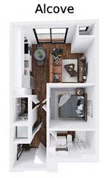 A top-down view of a small apartment with the label "Alcove" at the top.