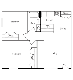 A simple black and white drawing of a house layout.