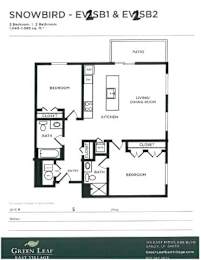 A floor plan for a Snowbird property with two bedrooms and two bathrooms.