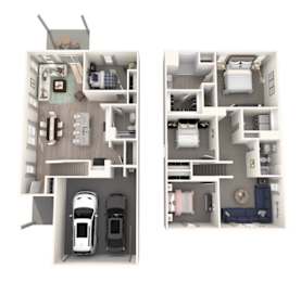 Two images of apartment layouts, one with a balcony and one without.