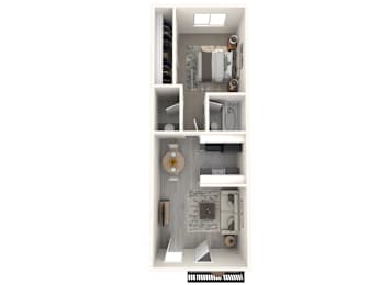 A white image of a kitchen with a sink and a refrigerator.