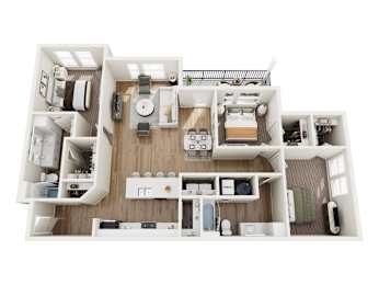 Floor Plan  A top-down view of a well-organized, modern apartment layout.