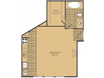 A floor plan of a house with a living room, pantry, and closet.