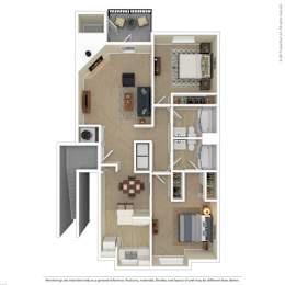 A floor plan of a house with a kitchen, living room, and bathroom.