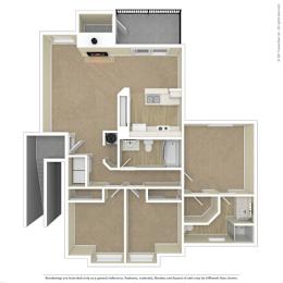 A floor plan of a house with a kitchen, living room, and bathroom.
